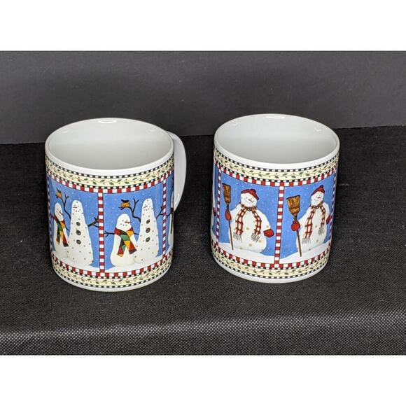 VTG Sakura Debbie Mumm SNOWMAN Mug Set of 2 Different Designs 3 5/8" Tall 1998 - Picture 4 of 4